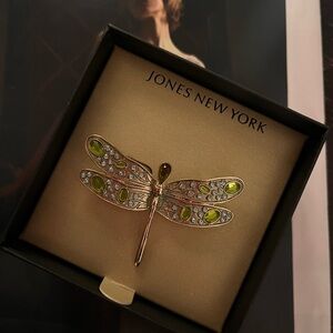 Jones New York Dragonfly Brooch with Green and Gold Accents